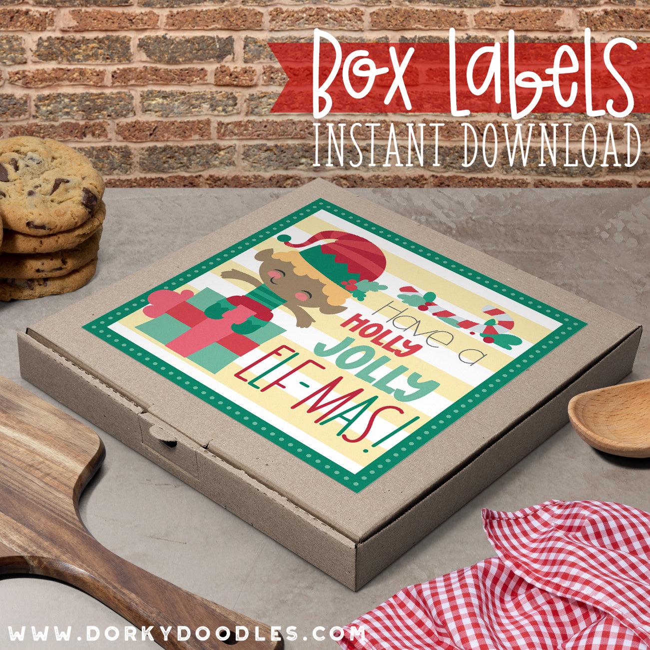 Christmas Elf Labels for Mini Pizza Box and Gifts - Printables - Dorky Doodles