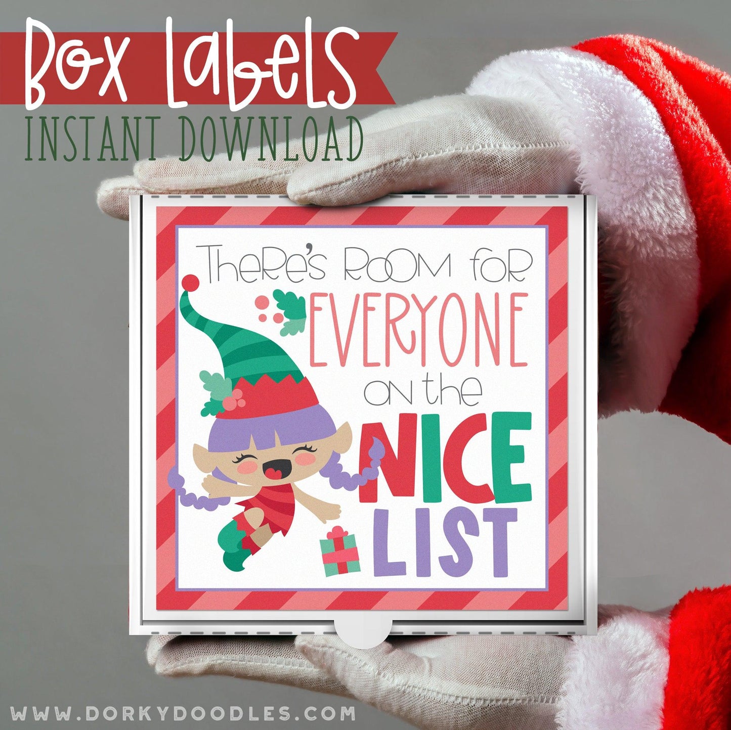 Christmas Elf Labels for Mini Pizza Box and Gifts - Printables - Dorky Doodles