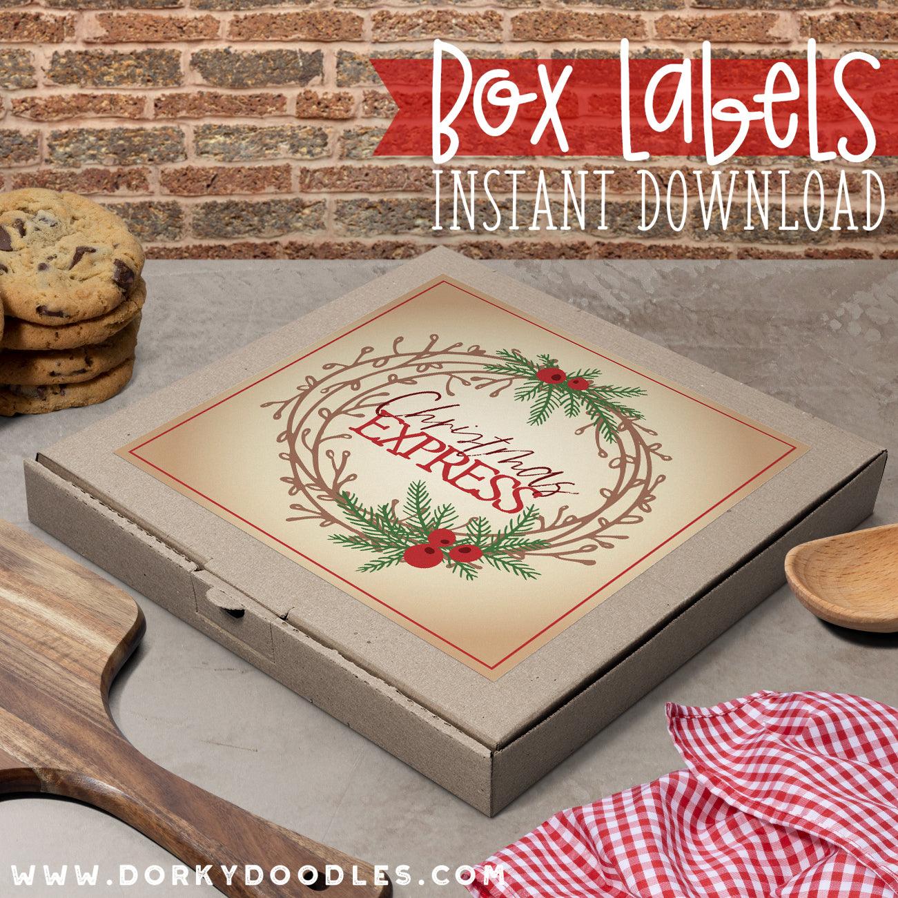 Christmas Express Labels for Mini Pizza Box and Gifts - Printables - Dorky Doodles