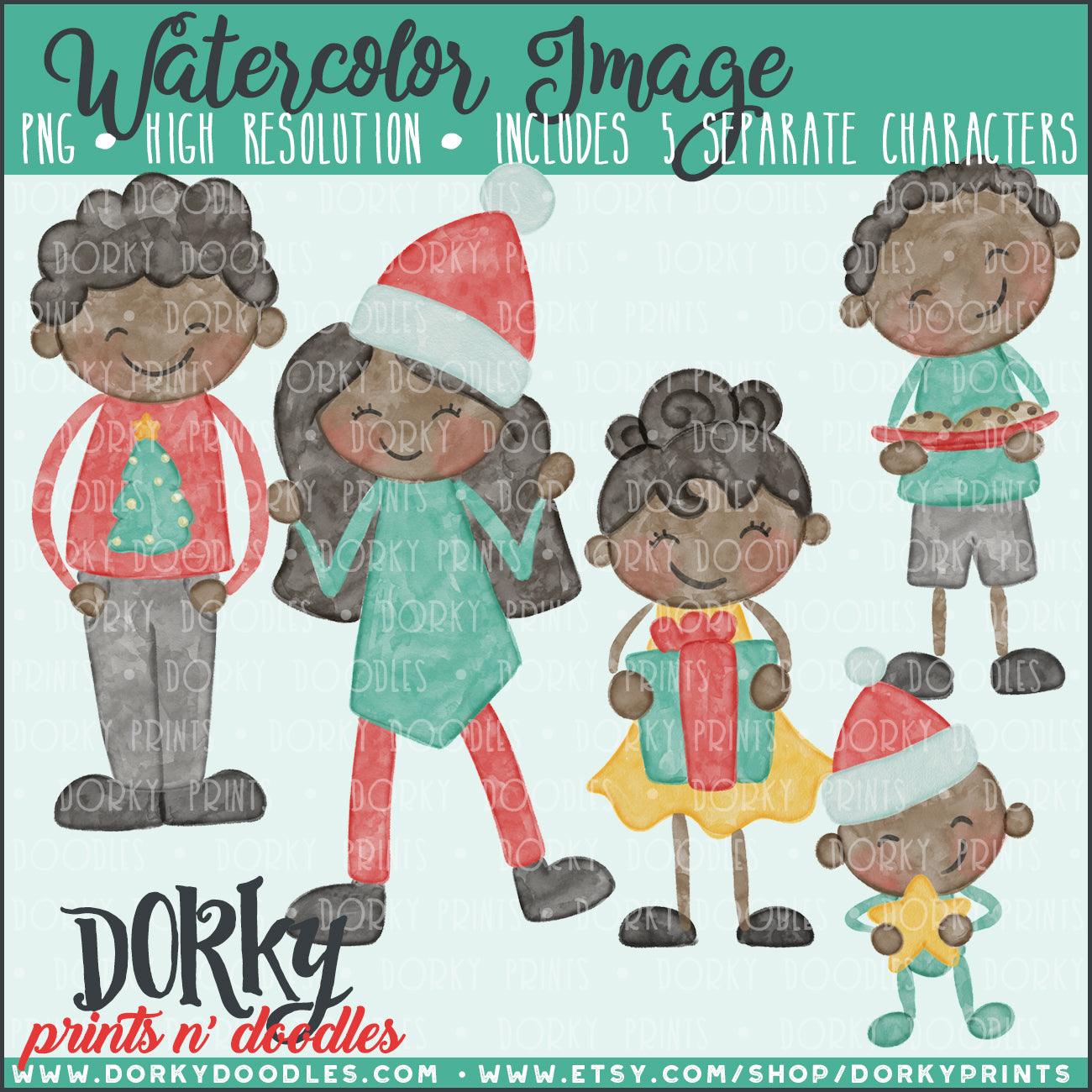 Christmas Family Watercolor PNG Alternate Kids