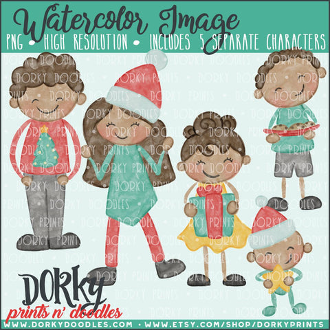 Christmas Family Watercolor PNG Alternate Kids