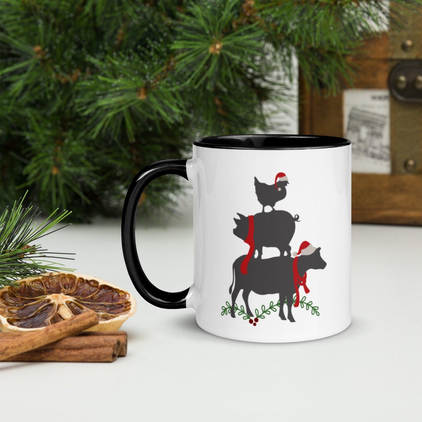 Christmas Farmhouse Mug with Colored Handle and Inside - Dorky Doodles