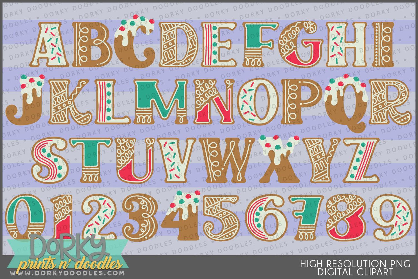 Christmas Gingerbread Alphabet Clipart - Dorky Doodles