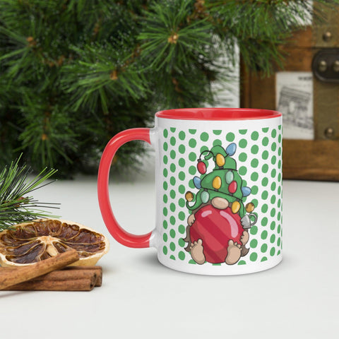 Christmas Gnome Mug with Red Handle and Inside - Dorky Doodles