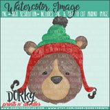 Christmas Hat Bear Watercolor PNG