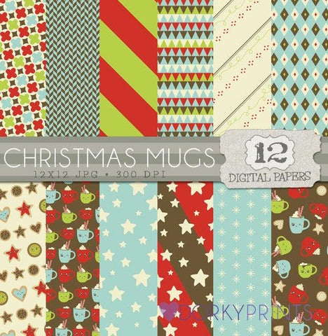 Christmas Mugs and Cookies Digital Paper Pack