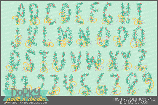 Christmas Pine Needles Alphabet Clipart