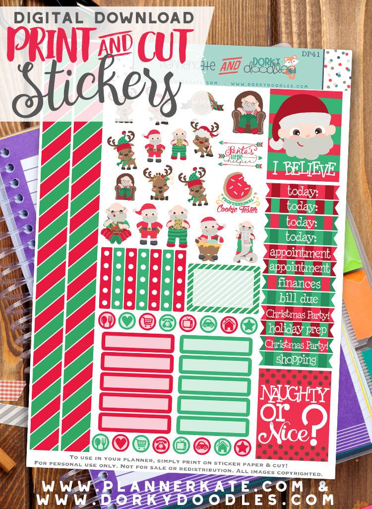 Christmas Santa Print and Cut Planner Stickers