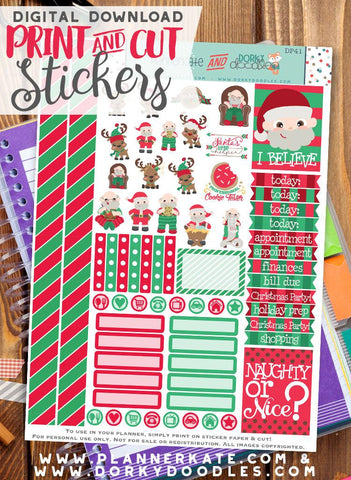 Christmas Santa Print and Cut Planner Stickers