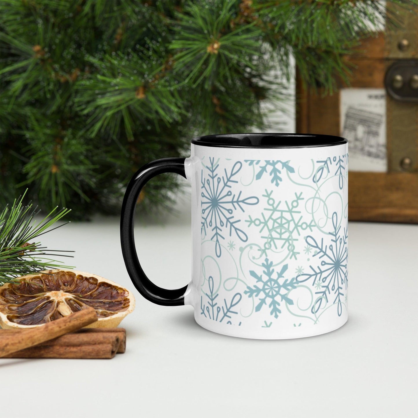 Christmas Snowman Mug with Black Handle - Dorky Doodles