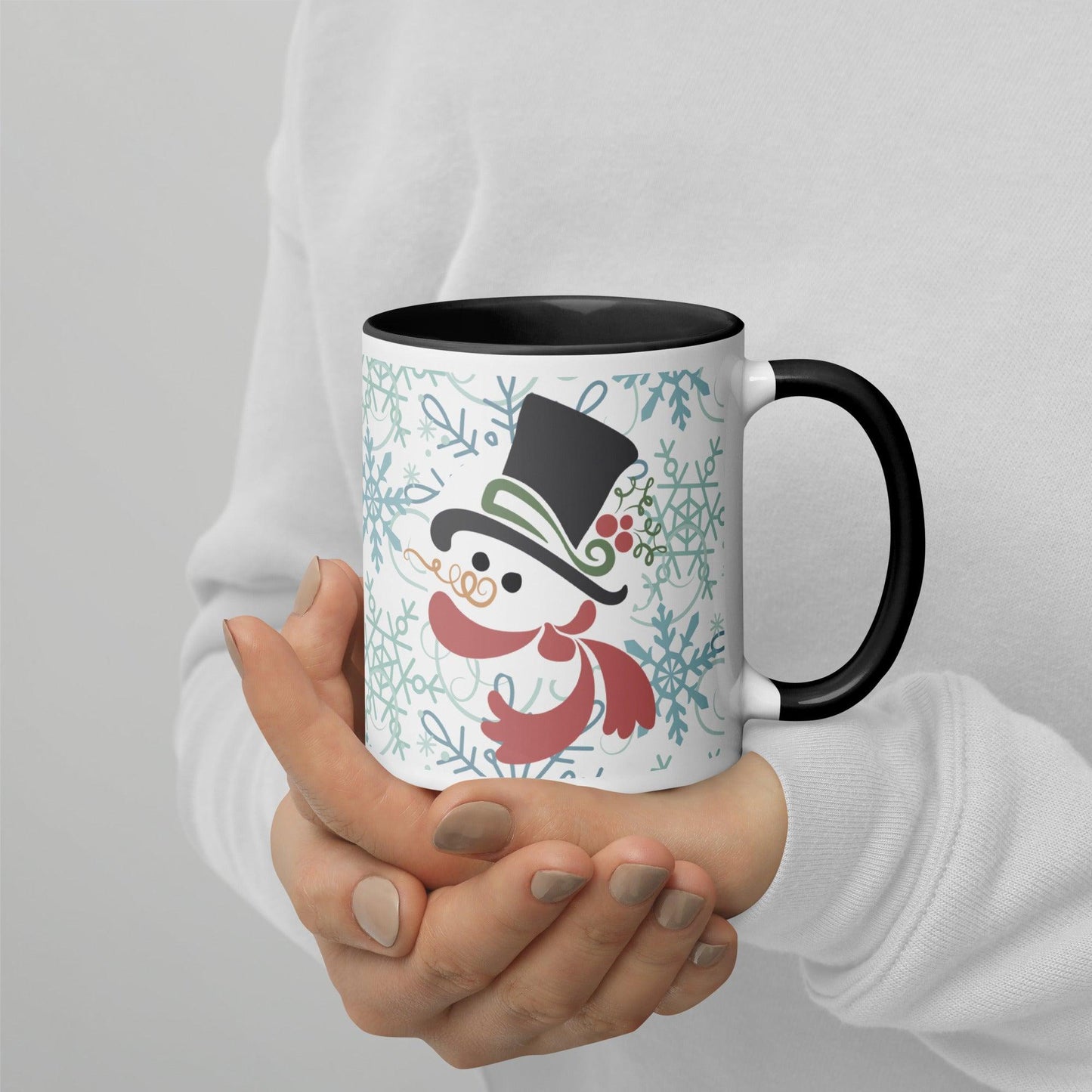 Christmas Snowman Mug with Black Handle - Dorky Doodles