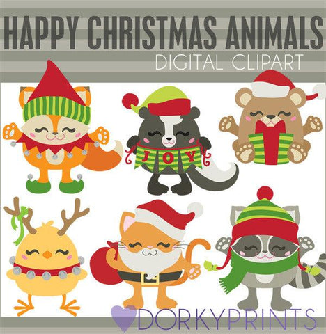Chubby Animals Christmas Clipart