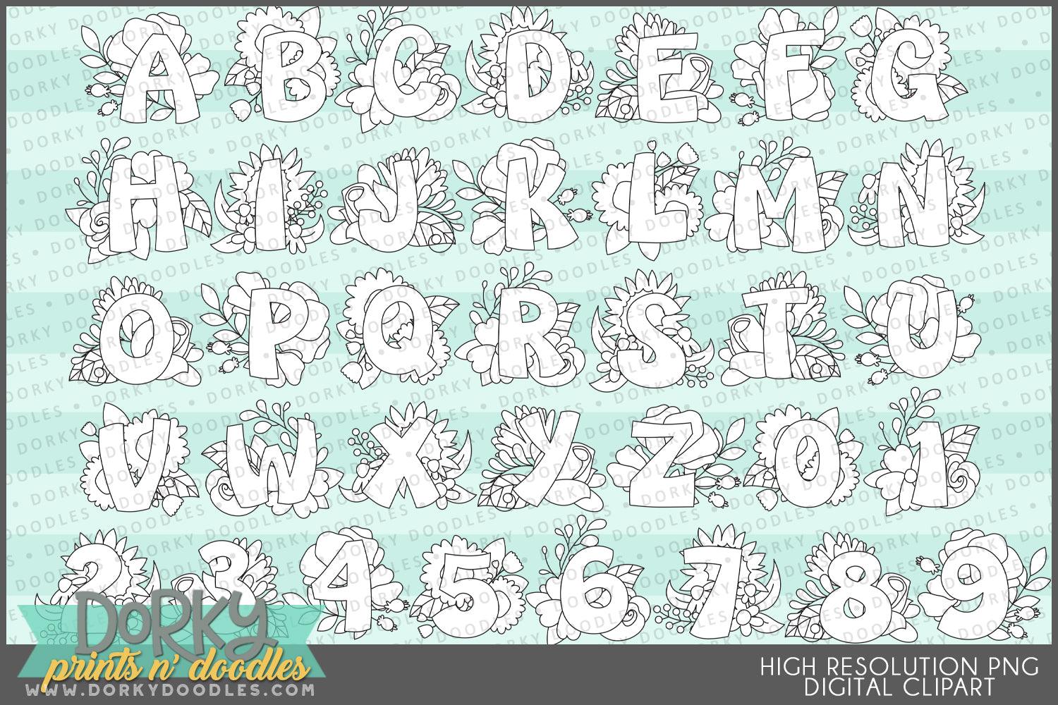 Chunky Flower Alphabet Clipart - Dorky Doodles