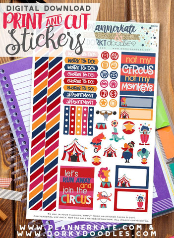 Circus Print and Cut Planner Stickers
