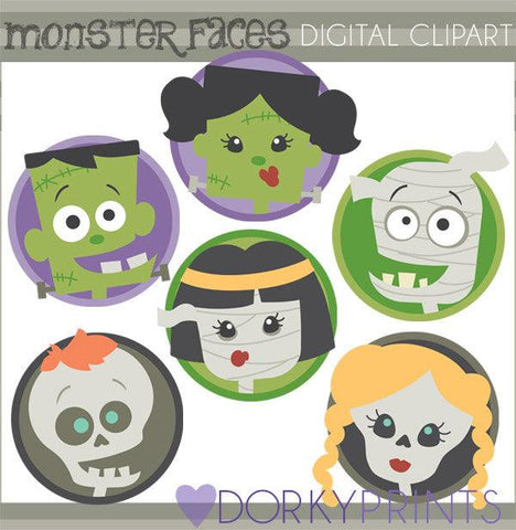Classic Monster Faces Halloween Clipart