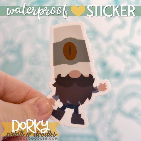 Coffee Gnome Large Waterproof Sticker - Dorky Doodles