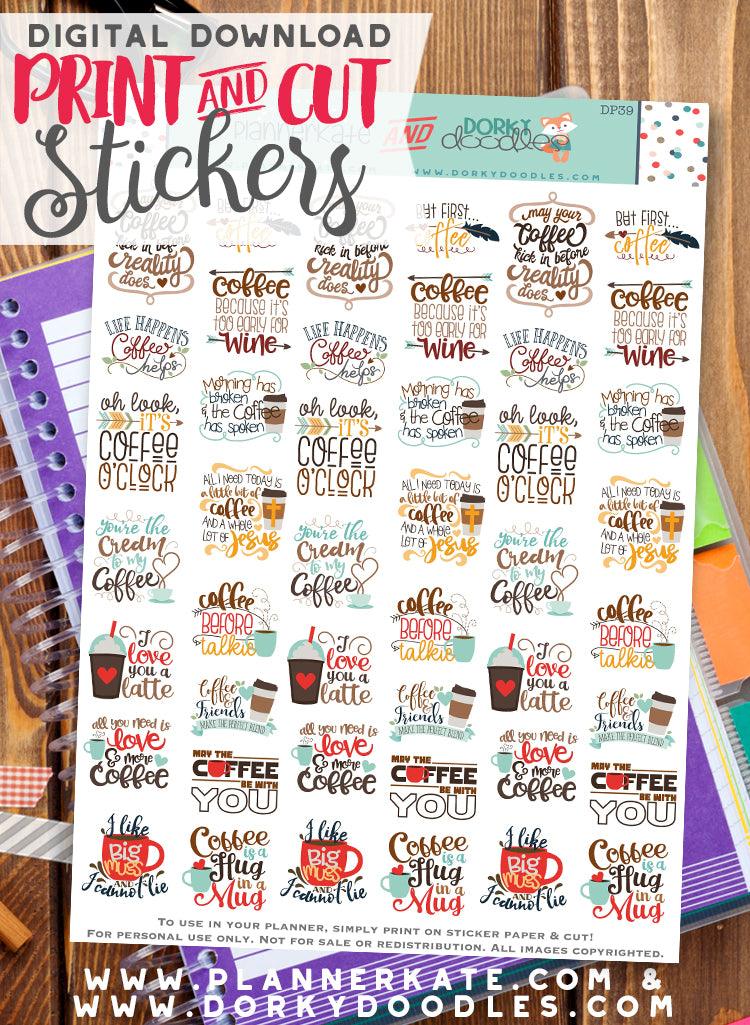 Coffee Print and Cut Planner Stickers