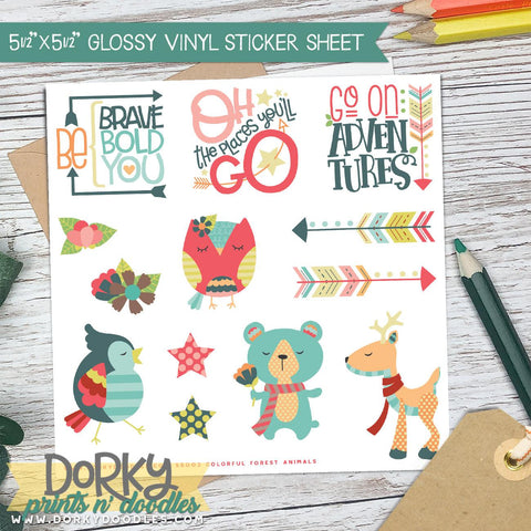 Colorful Forest Animals Sticker Sheet