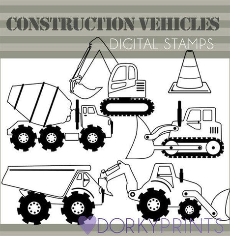 Construction Vehicles Blackline Clipart