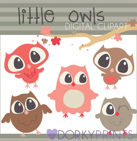 Coral and Tan Owls Bird Clipart