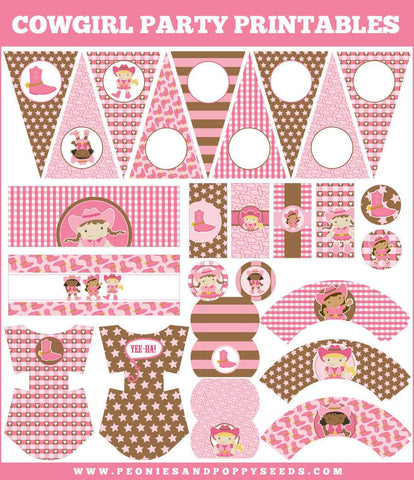 Cowgirl Birthday Party Printables in Pink and Brown