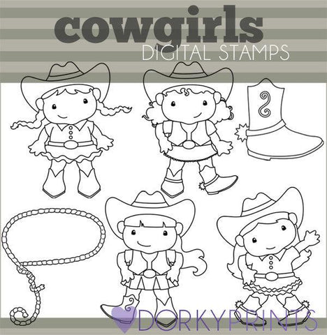 Cowgirls Blackline Kid Clipart