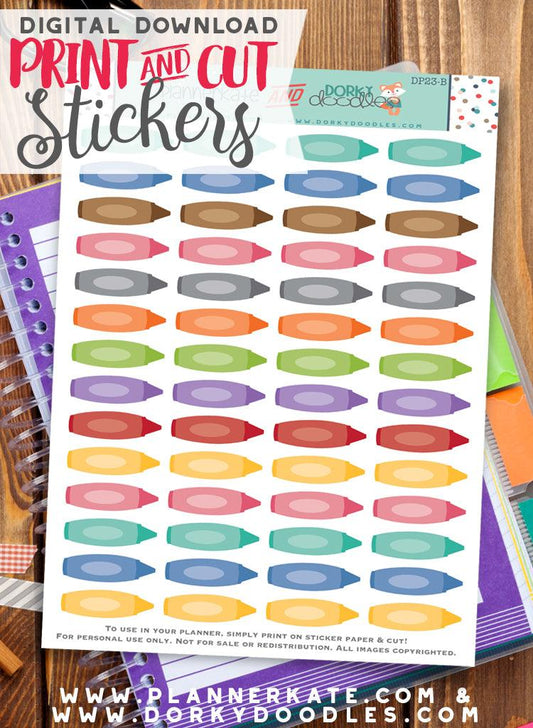 Crayon Print and Cut Planner Stickers