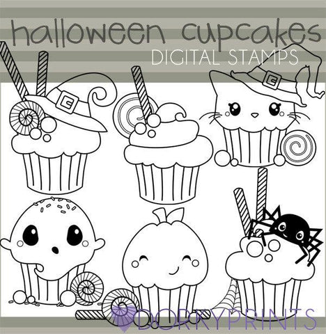 Cupcakes Black Line Halloween Clipart