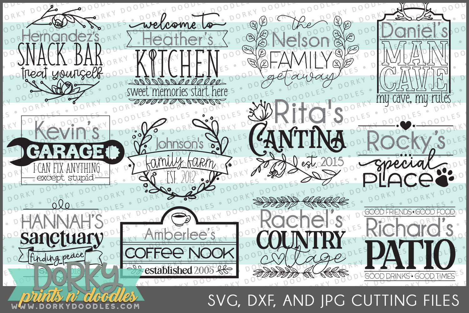 Custom Signs DXF and SVG Cuttable Files - Dorky Doodles