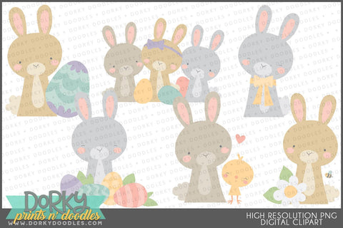 Cute and Simple Easter Bunny Spring Clipart - Dorky Doodles
