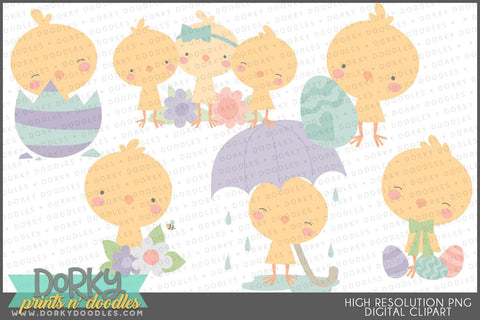 Cute and Simple Easter Chick Spring Clipart - Dorky Doodles