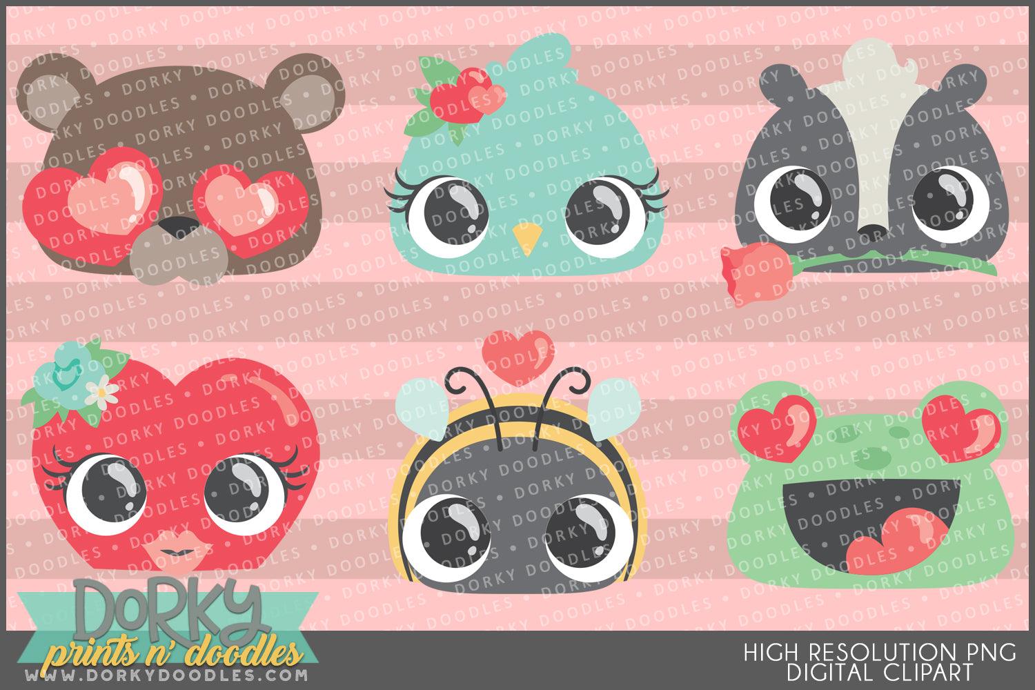 Cute Animal Faces Valentine Clipart