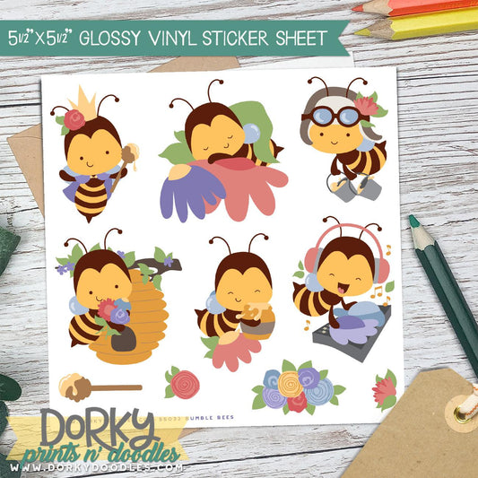 Cute Bees Stickers Sheet