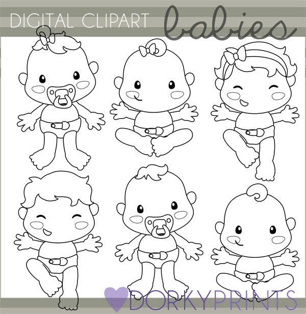 Cute Black Line Babies Clipart