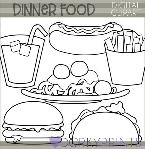 Cute Blackline Dinner Food Clipart