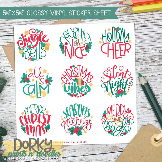 Cute Christmas Circle Stickers Sheet