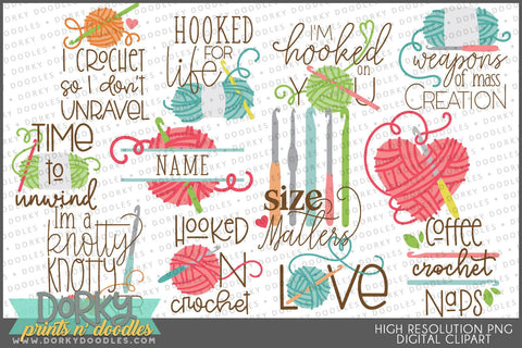 Cute Crochet Sayings Clipart - Dorky Doodles