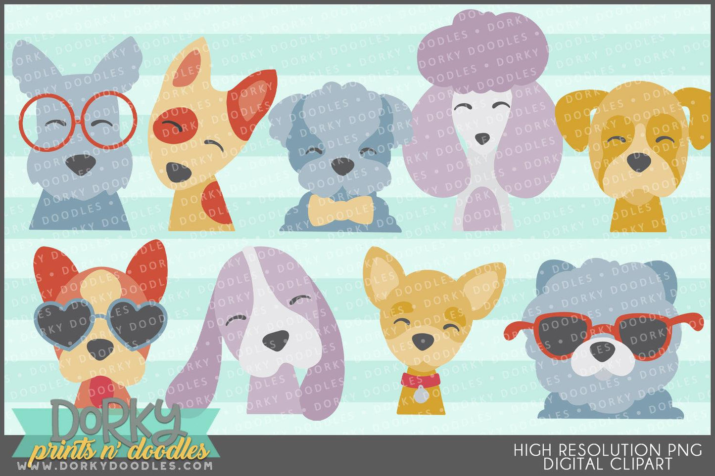 Cute Dog Faces Animals Clipart - Dorky Doodles