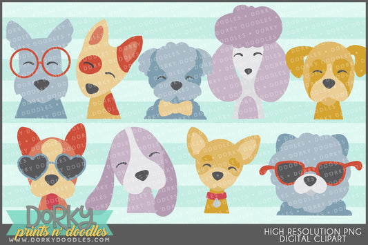 Cute Dog Faces Animals Clipart - Dorky Doodles