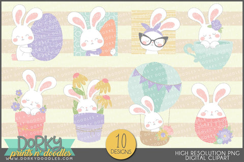 Cute Easter Bunny Spring Clipart - Dorky Doodles
