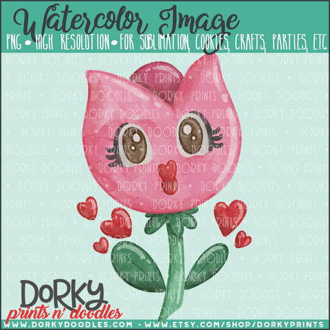 Cute Flower Valentine's Day Watercolor PNG