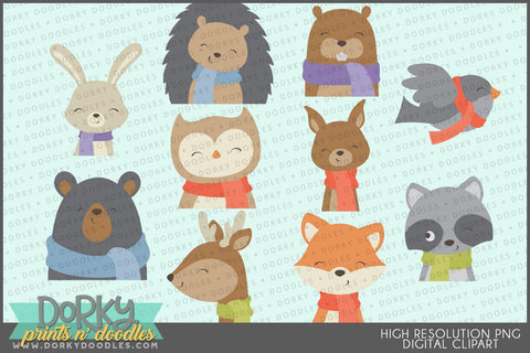 Cute Forest Faces Animals Clipart - Dorky Doodles