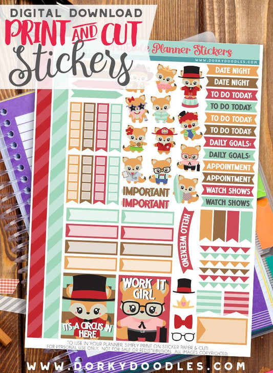 Cute Fox Print and Cut Planner Stickers