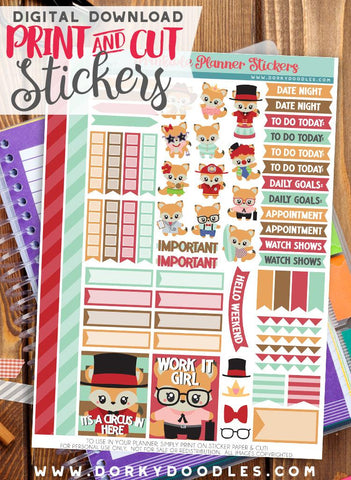 Cute Fox Print and Cut Planner Stickers