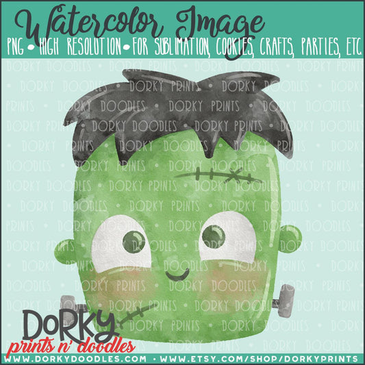Cute Frankenstein Halloween Watercolor PNG