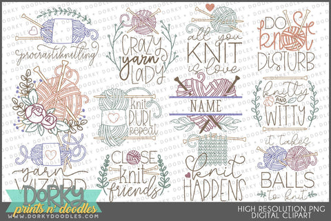 Cute Knitting Sayings Clipart - Dorky Doodles