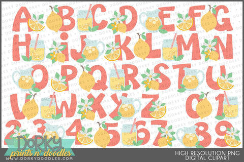 Cute Lemonade Alphabet Clipart - Dorky Doodles