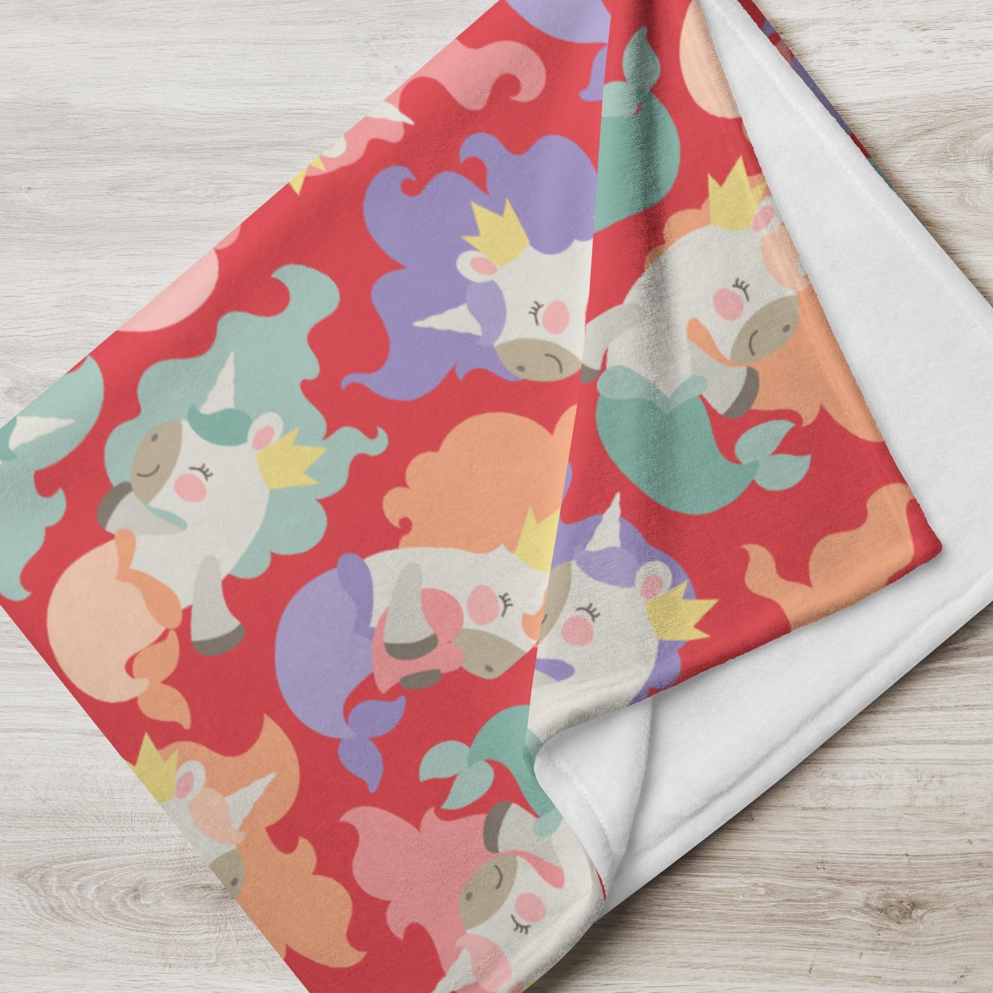 Cute Mermaid Unicorn Princess Throw Blanket - Dorky Doodles