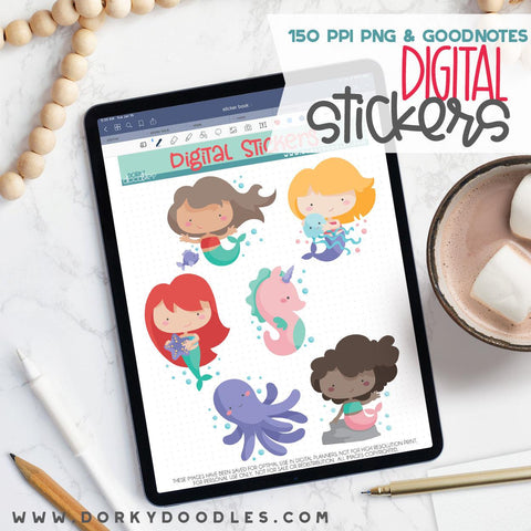 Cute Mermaids Digital Planner Stickers