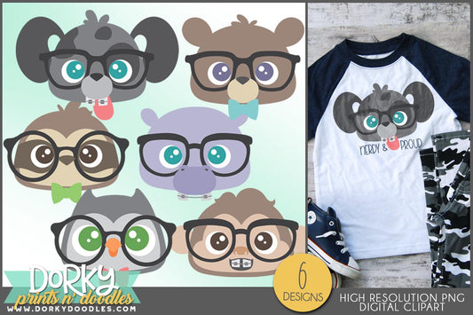 Cute Nerdy Animals Clipart - Dorky Doodles